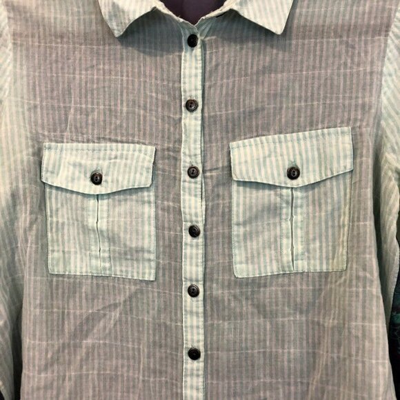 Free People Size XS Oxford Combo Party in the Back Striped Button Shirt Relaxed - Picture 5 of 7
